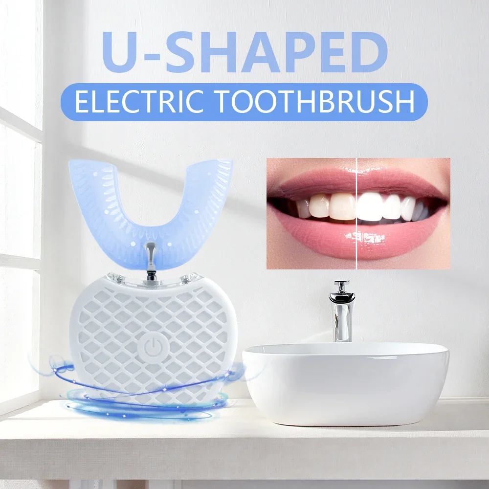 초음파 전동 칫솔 성인용, 자동 U자형 풀 마우스 36 - Teeth Whitening Blue Light 리뷰 및 가격