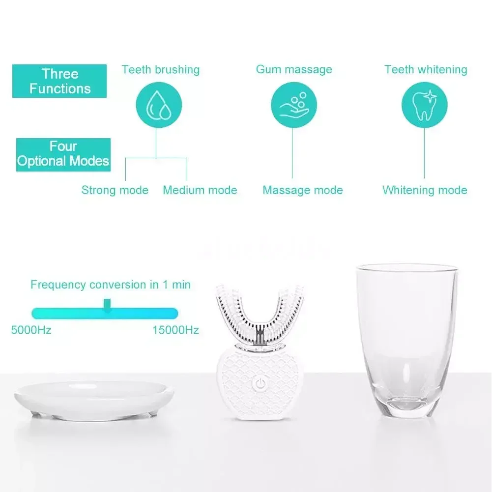 초음파 전동 칫솔 성인용, 자동 U자형 풀 마우스 36 - Teeth Whitening Blue Light 리뷰 및 가격