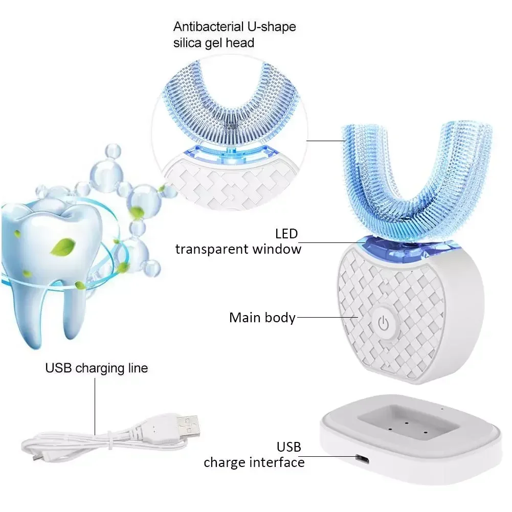 초음파 전동 칫솔 성인용, 자동 U자형 풀 마우스 36 - Teeth Whitening Blue Light 리뷰 및 가격