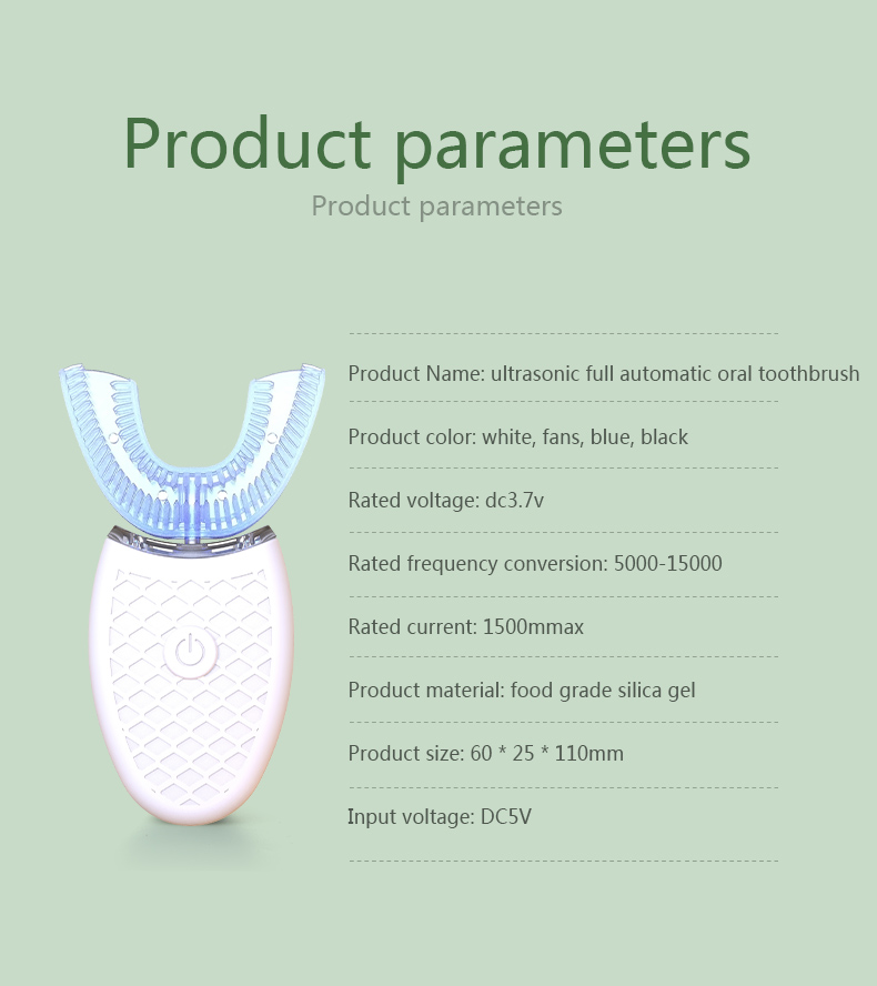 지능형 U자형 칫솔 360도 소닉 전동 자동 USB 충 - Teeth Whitening Blue Light 리뷰 및 가격